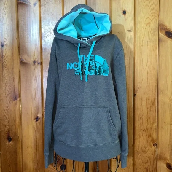 The North Face Women’s Gray Green Logo Graphic Pullover Sweatshirt Hoodie medium - Picture 4 of 5